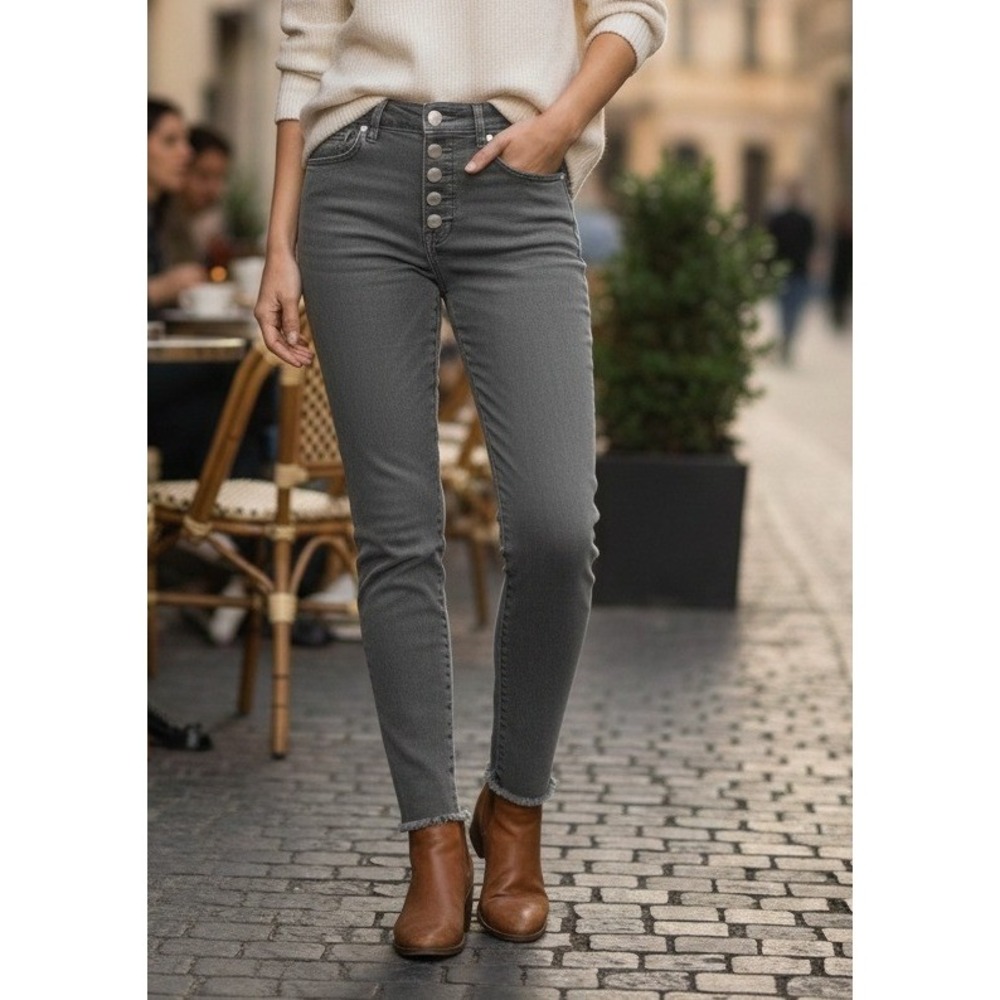 Madewell 10"‎ High Rise Skinny Jeans Women's 29T Dark Wash Button Fly Frayed Hem